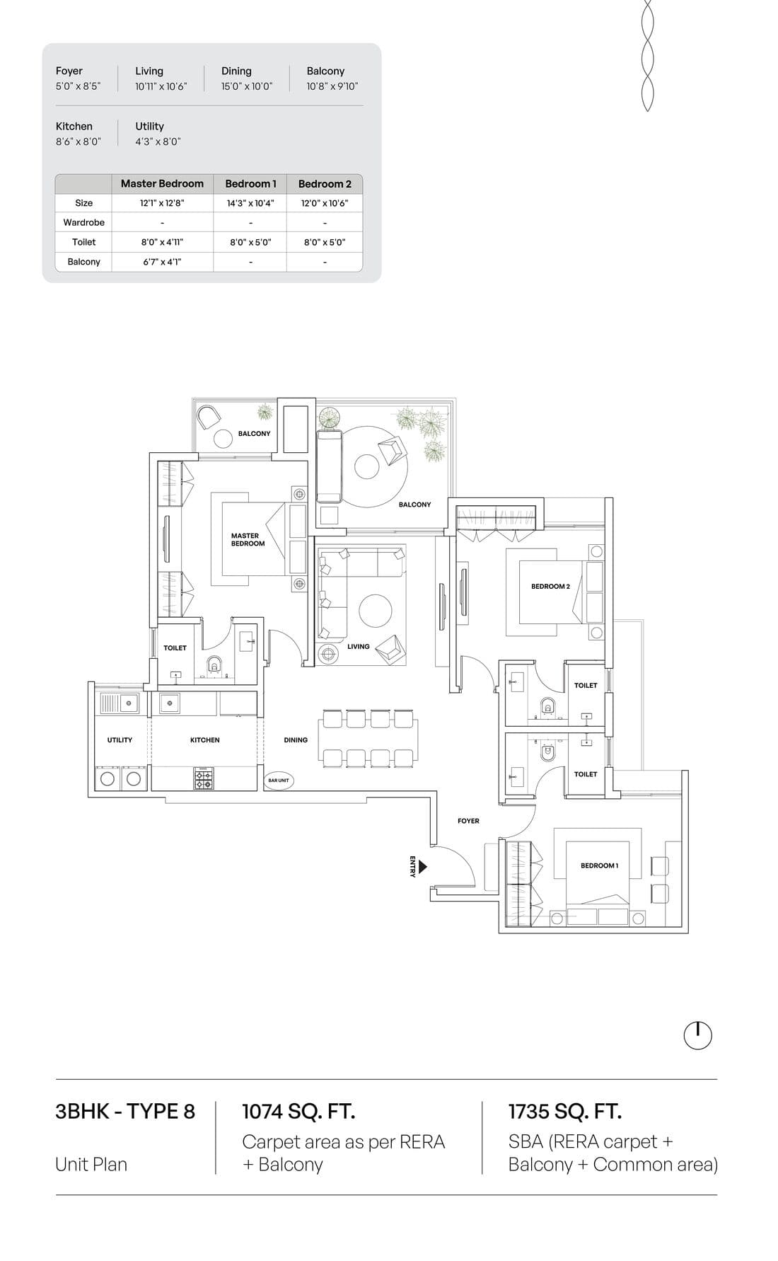 Assetz Codename Sublime 3 BHK · Type 8 floor plan by Assetz Property Group located in Off Hoskote, East Bengaluru