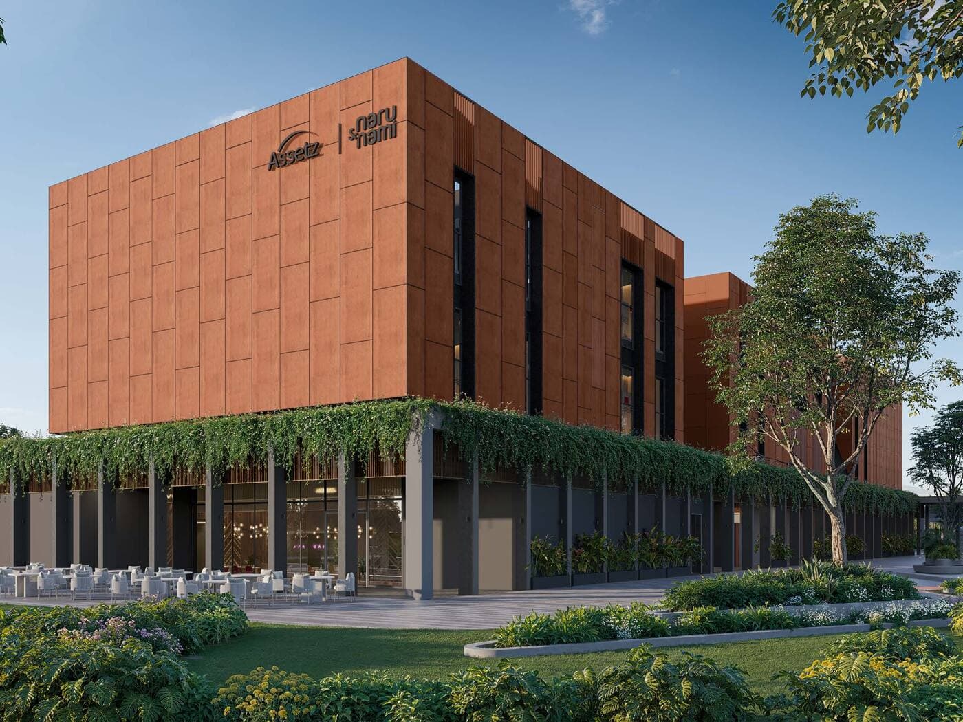 Assetz Codename Sublime corten-steel gateway and retail block by Assetz Property Group located off Hoskote, East Bengaluru