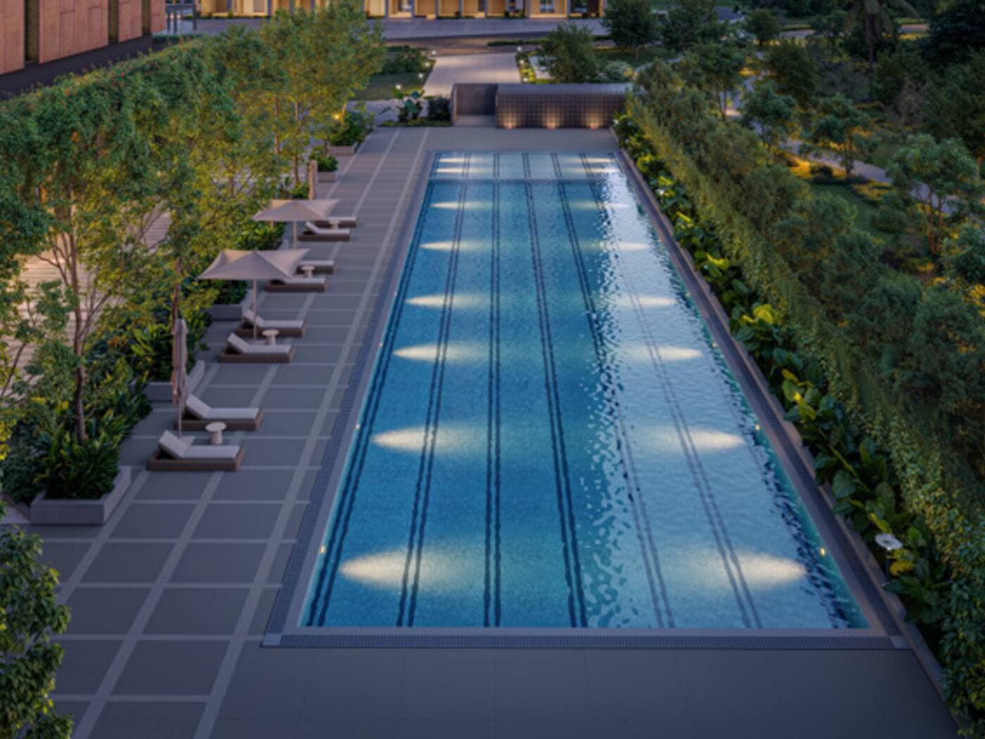 Assetz Codename Sublime temperature-controlled swimming pool and deck by Assetz Property Group located off Hoskote, East Bengaluru